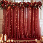 10×10ft Burgundy Tulle Backdrop Curtain with Lights String for Parties, Sheer Photo Backdrop Curtains for, alternate view 6
