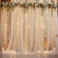10×10ft Champagne Tulle Backdrop Curtain with Lights String for Parites, Sheer Photo Curtain Backdrop Drapes for