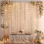 10×10ft Champagne Tulle Backdrop Curtain with Lights String for Parites, Sheer Photo Curtain Backdrop Drapes for, alternate