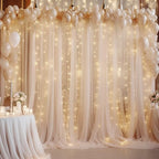10×10ft Champagne Tulle Backdrop Curtain with Lights String for Parites, Sheer Photo Curtain Backdrop Drapes for, alternate