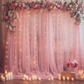 10×10ft Dusty Rose Tulle Backdrop Curtain with Lights String for Parties, Sheer Photo Curtain Backdrop Drapes