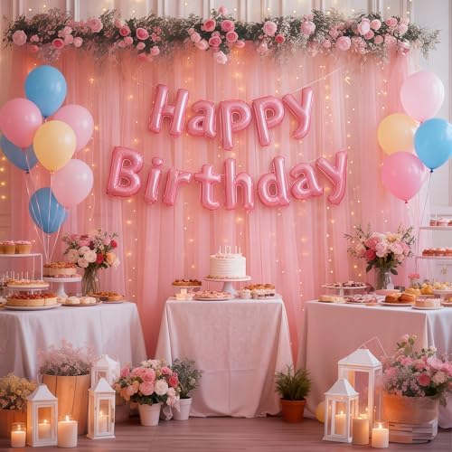 10×10ft Dusty Rose Tulle Backdrop Curtain with Lights String for Parties, Sheer Photo Curtain Backdrop Drapes, alternate view