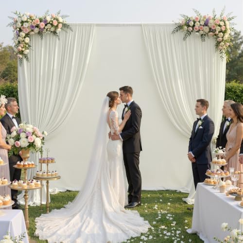 10×10ft Ivory Backdrop Curtain for Weeding Parties, Wrinkle-Free Fabric Drape for Baby Shower, Birthday Party, alternate view