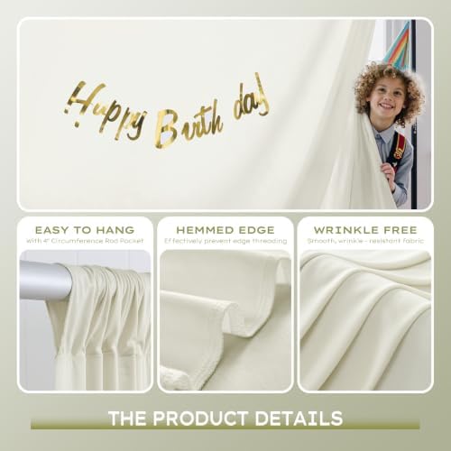 10×10ft Ivory Backdrop Curtain for Weeding Parties, Wrinkle-Free Fabric Drape for Baby Shower, Birthday Party, alternate view