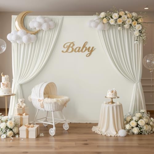 10×10ft Ivory Backdrop Curtain for Weeding Parties, Wrinkle-Free Fabric Drape for Baby Shower, Birthday Party, alternate view