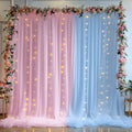 10×10ft Pink Blue Tulle Backdrop Curtain with Lights String for Parties, Sheer Photo Backdrop Curtains for
