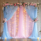 10×10ft Pink Blue Tulle Backdrop Curtain with Lights String for Parties, Sheer Photo Backdrop Curtains for, alternate view 5