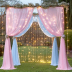 10×10ft Pink Blue Tulle Backdrop Curtain with Lights String for Parties, Sheer Photo Backdrop Curtains for, alternate view 6