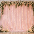 10×10ft Pink Tulle Backdrop Curtain with Light(2 Panels 5×10ft) in 10×10ft