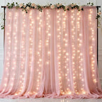10×10ft Pink Tulle Backdrop Curtain with Light(2 Panels 5×10ft) in 10×10ft, alternate view 2