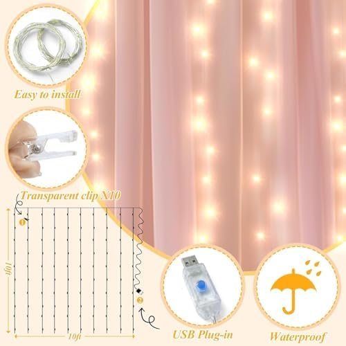 10×10ft Pink Tulle Backdrop Curtain with Light(2 Panels 5×10ft) in 10×10ft, alternate view 3