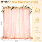 10×10ft Pink Tulle Backdrop Curtain with Light(2 Panels 5×10ft) in 10×10ft, alternate view 4