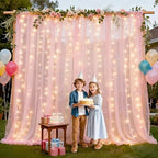 10×10ft Pink Tulle Backdrop Curtain with Light(2 Panels 5×10ft) in 10×10ft, alternate view 5
