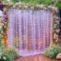 10×10ft Purple Tulle Backdrop Curtain with Lights String for Parties, Sheer Photo Curtain Backdrop Drapes for