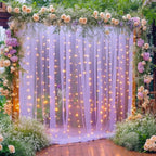 10×10ft Purple Tulle Backdrop Curtain with Lights String for Parties, Sheer Photo Curtain Backdrop Drapes for