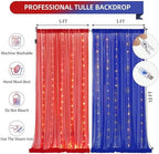 10×10ft Royal Blue Red Tulle Backdrop Curtain with Lights String for Parties, Sheer Photo Backdrop Curtains for, alternate