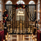 10×12ft Black Sheer Backdrop Curtains with Lights String for Parties Birthday Black Tulle Backdrop Curtain for