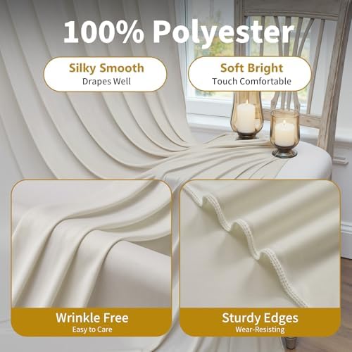 10×12ft Wrinkle Free Beige Backdrop Curtain for Wedding Parties-2 Panels 5×12ft Long Soft Silky Polyester, alternate view 2