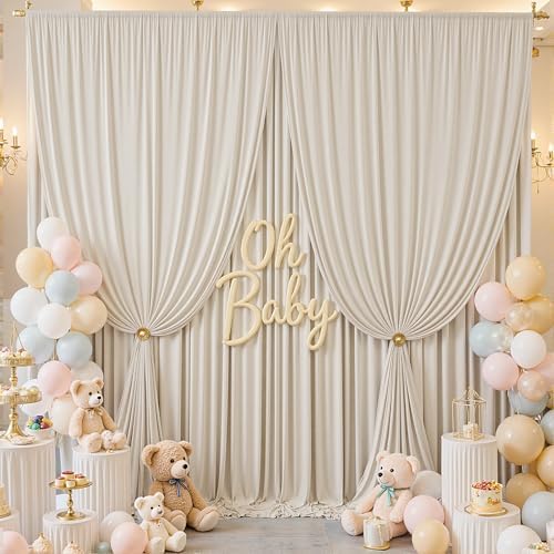10×12ft Wrinkle Free Beige Backdrop Curtain for Wedding Parties-2 Panels 5×12ft Long Soft Silky Polyester, alternate view 6