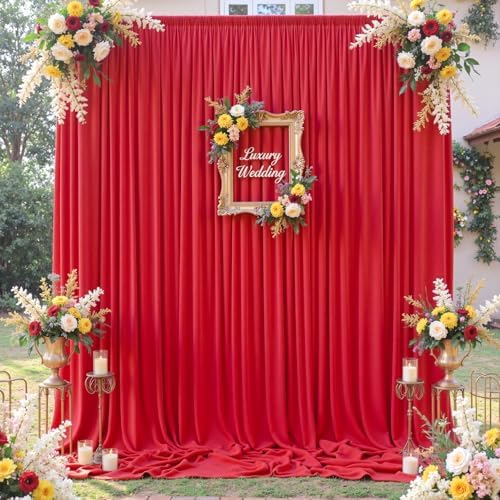 10×12ft Wrinkle Free Red Backdrop Curtain for Wedding Parties,2 Panels 5×12ft Long Soft Silky Polyester Backdrop