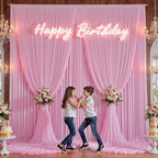 10×14 ft Pink Wrinkle Free Backdrop Curtain, Soft Silky Polyester Wedding Drapes 2 Panels 14ft Height Baby Pink