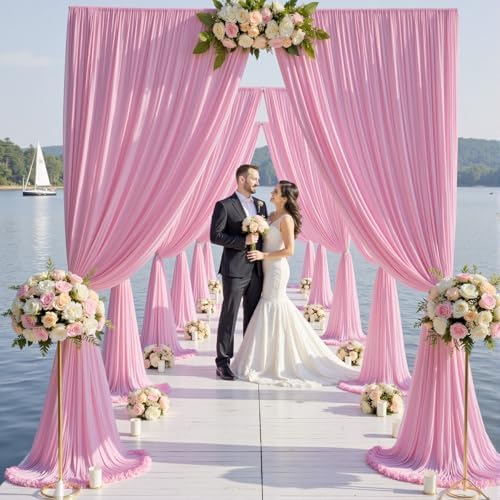 10×14 ft Pink Wrinkle Free Backdrop Curtain, Soft Silky Polyester Wedding Drapes 2 Panels 14ft Height Baby Pink, alternate