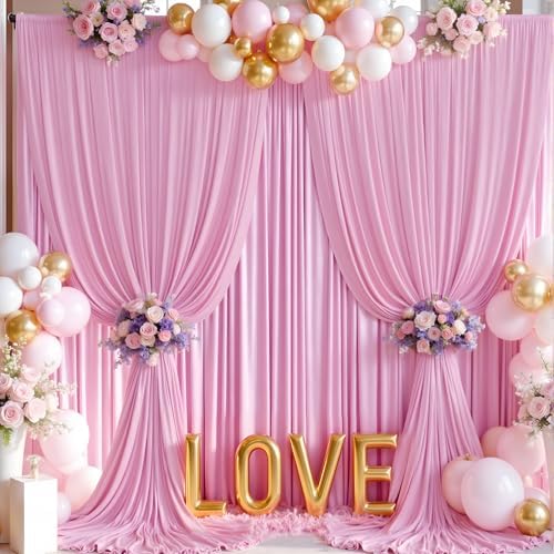 10×14 ft Pink Wrinkle Free Backdrop Curtain, Soft Silky Polyester Wedding Drapes 2 Panels 14ft Height Baby Pink, alternate