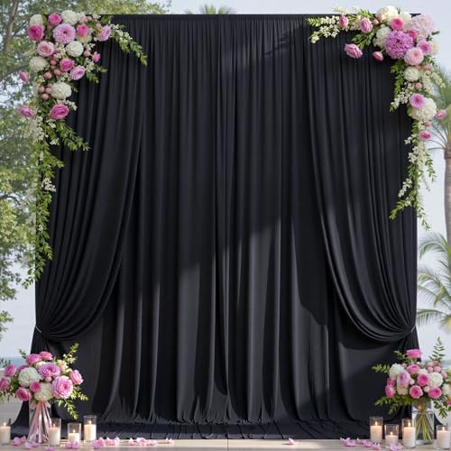 10×14ft Wrinkle Free Black Backdrop Curtain for Parties Wedding,2 Panels 5×14ft Height Soft Silky Polyester