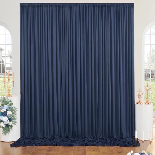 10×14ft Wrinkle Free Navy Blue Backdrop Curtain for Wedding Parties,2 Panels 5×14ft Height Soft Silky Polyester