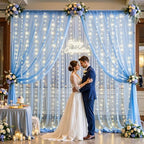 10×15ft Baby Blue Sheer Tulle Backdrop Curtains with Lights String for Parties Baby Shower Decorations for Boy, alternate