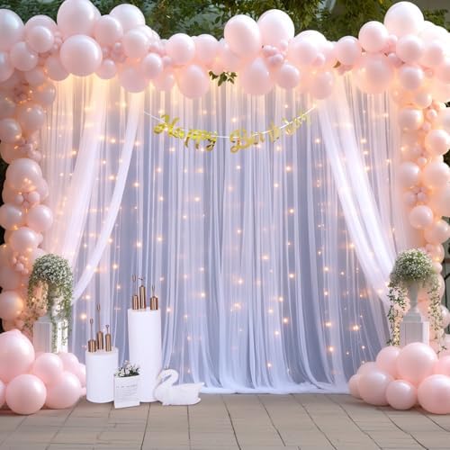 10×15ft White Tulle Backdrop Curtain with Lights String for Parites Sheer Fabric Backdrop Curtains White Curtain, alternate
