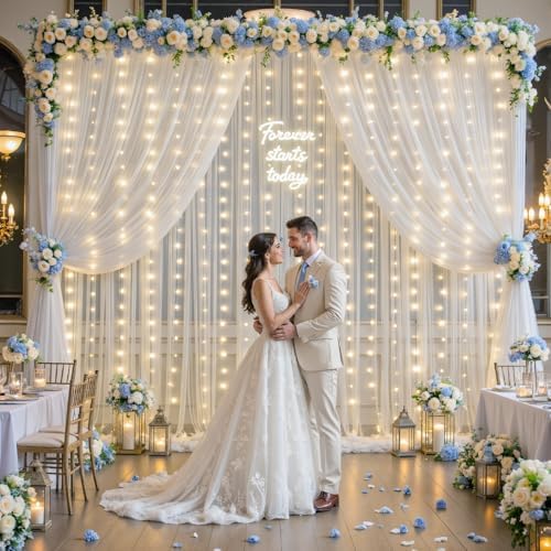 10×15ft White Tulle Backdrop Curtain with Lights String for Parites Sheer Fabric Backdrop Curtains White Curtain, alternate