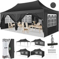 10×20 Pop-Up Canopy Easy Setup Gazebo with Elevated Frame, Black in Black