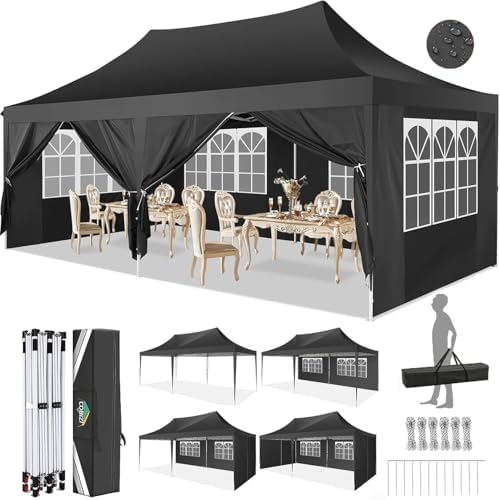 10×20 Pop-Up Canopy Easy Setup Gazebo with Elevated Frame, Black in Black