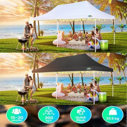 10×20 Pop-Up Canopy Easy Setup Gazebo with Elevated Frame, Black in Black, alternate view 5