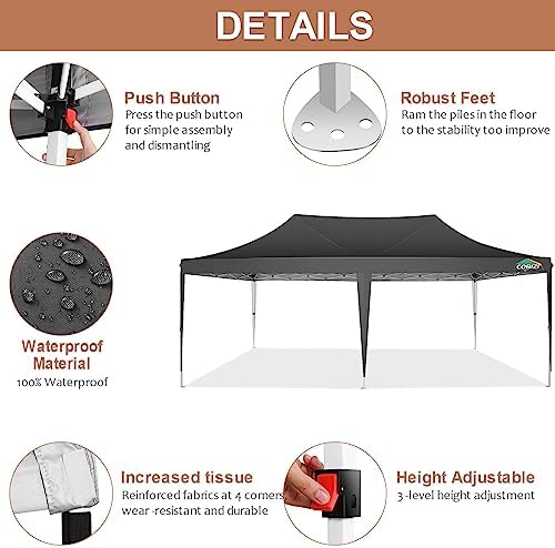 10×20 Pop-Up Canopy Easy Setup Gazebo with Elevated Frame, Black in Black, alternate view 6