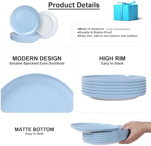 10.25" Melamine Dinner Plates Set of 6 - Durable Serving Dishes Perfect for Kitchen Outdoor Use, Dishwasher, alternate view 4
