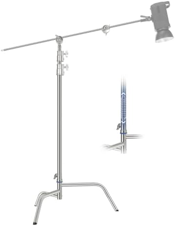 10.5ft Stainless Steel Heavy Duty C Stand with Boom Arm, Quick Setup Base, Thicker Center Rod Max Load