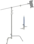 10.5ft Stainless Steel Heavy Duty C Stand with Boom Arm, Quick Setup Base, Thicker Center Rod Max Load
