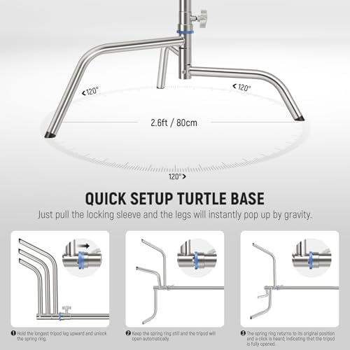 10.5ft Stainless Steel Heavy Duty C Stand with Boom Arm, Quick Setup Base, Thicker Center Rod Max Load, alternate view 3