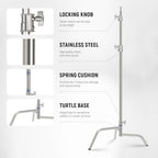 10.5ft Stainless Steel Heavy Duty C Stand with Boom Arm, Quick Setup Base, Thicker Center Rod Max Load, alternate view 4