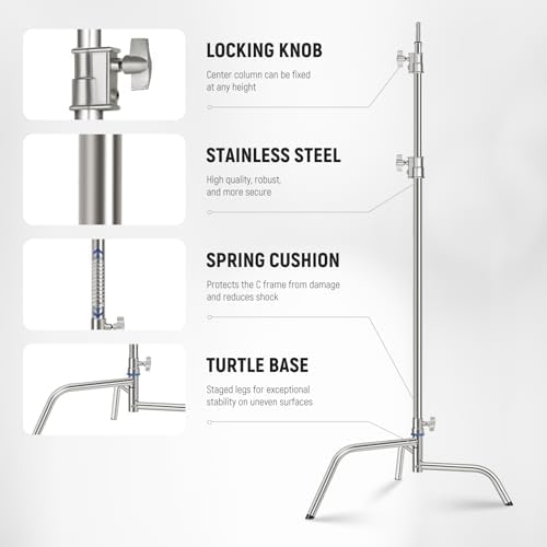 10.5ft Stainless Steel Heavy Duty C Stand with Boom Arm, Quick Setup Base, Thicker Center Rod Max Load, alternate view 4