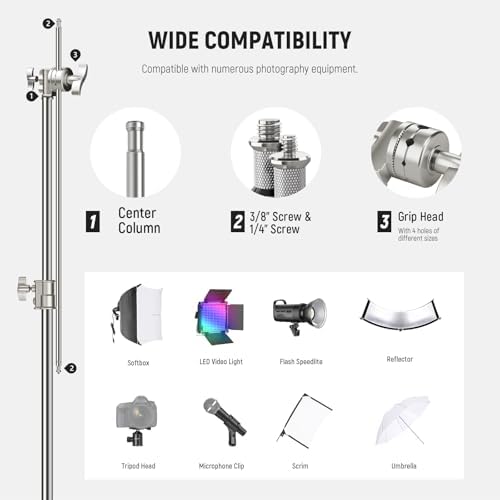 10.5ft Stainless Steel Heavy Duty C Stand with Boom Arm, Quick Setup Base, Thicker Center Rod Max Load, alternate view 6
