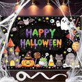 10×6.5ft Happy Halloween Chalkboard Banner, with Stretchy Spider Web in 10 x 6.5 ft in black