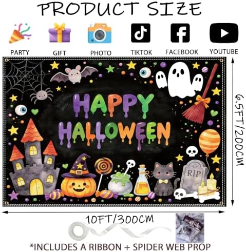 10×6.5ft Happy Halloween Chalkboard Banner, with Stretchy Spider Web in 10 x 6.5 ft in black, alternate view 3