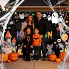 10×6.5ft Happy Halloween Chalkboard Banner, with Stretchy Spider Web in 10 x 6.5 ft in black, alternate view 6