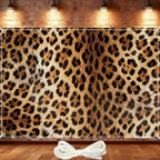 10×6.5Ft Leopard Cheetah Print Fabric Photography Backdrop with 10m Ribbon, Leopard Party Decor Banner for