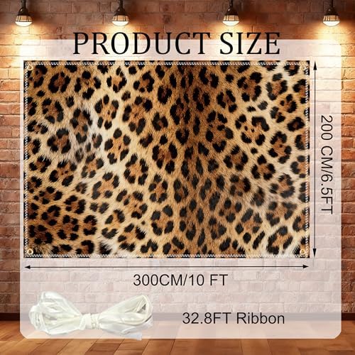 10×6.5Ft Leopard Cheetah Print Fabric Photography Backdrop with 10m Ribbon, Leopard Party Decor Banner for, alternate view 2