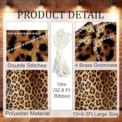 10×6.5Ft Leopard Cheetah Print Fabric Photography Backdrop with 10m Ribbon, Leopard Party Decor Banner for, alternate view 3