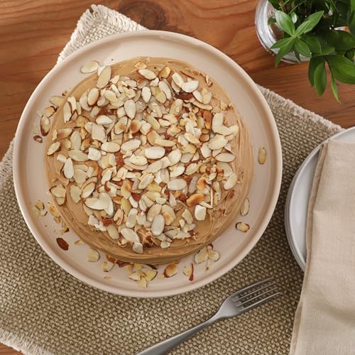 10.7-Inch Stoneware Cake Stand with Acacia Wood Base - Taupe Round Dessert Display Stand for Cakes, Cupcakes &, alternate